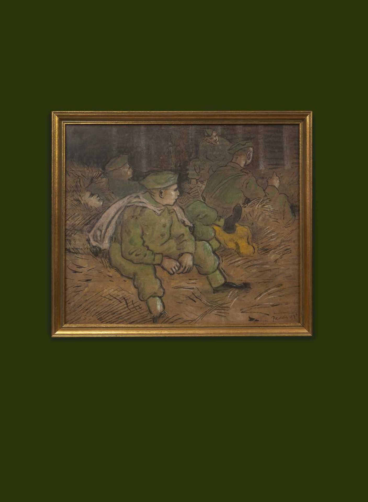 Mervyn Peake (1911-1968) Soldiers Sheltering in a Barn, 1940 signed and dated (lower right) - Image 4 of 5