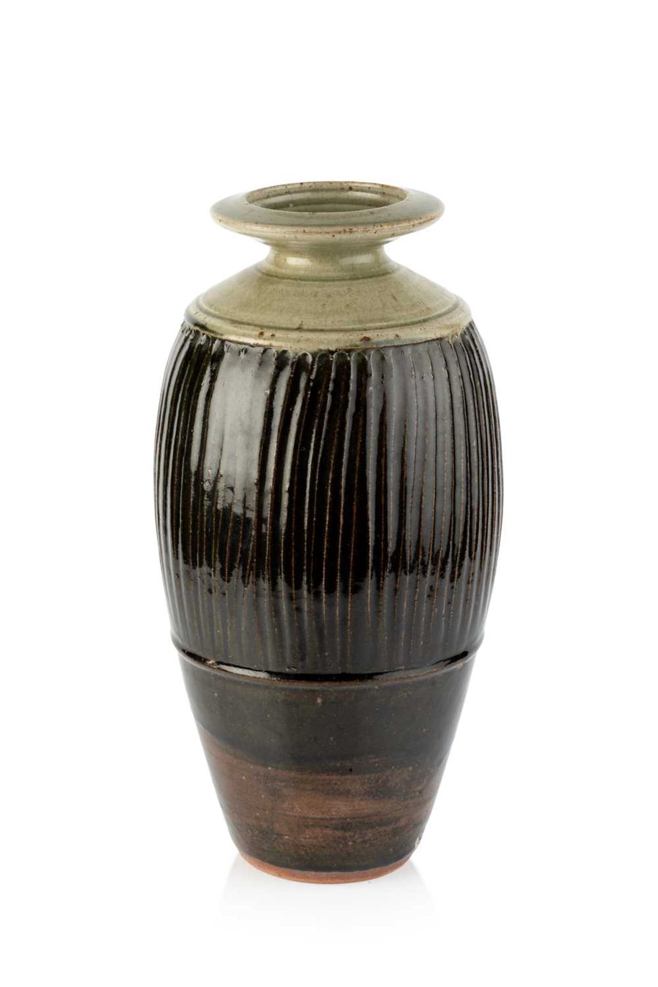 Richard Batterham (1936-2021) Vase stoneware, with incised lines to the body, dark and light ash