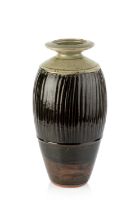 Richard Batterham (1936-2021) Vase stoneware, with incised lines to the body, dark and light ash