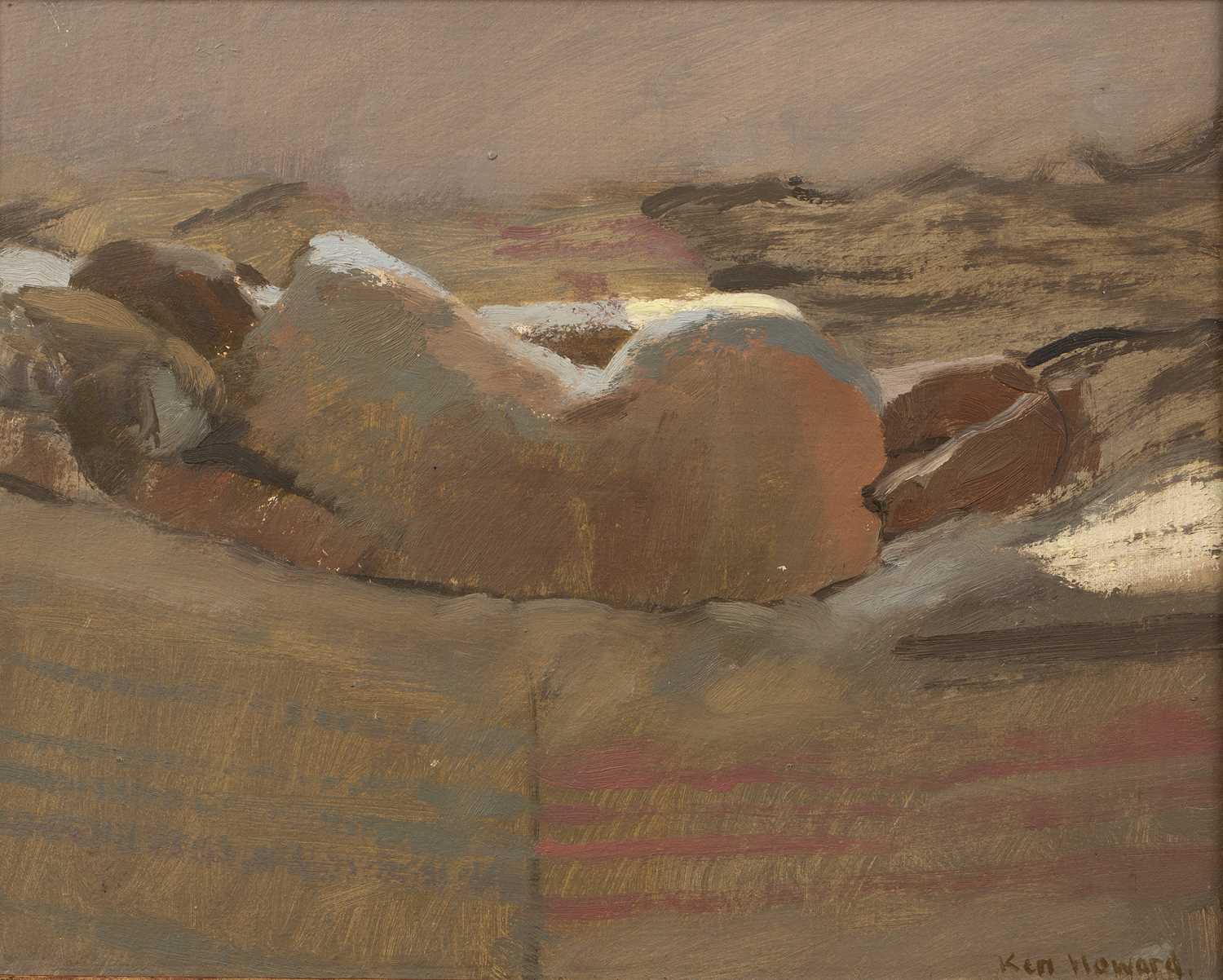 Ken Howard (1932-2022) Nude Resting signed (lower right) oil on board 19 x 24cm.