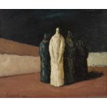 Zeljko Lapuh (b.1951) Cloaked Figures, 1986 signed and dated (lower left) oil on board 20 x 24cm.