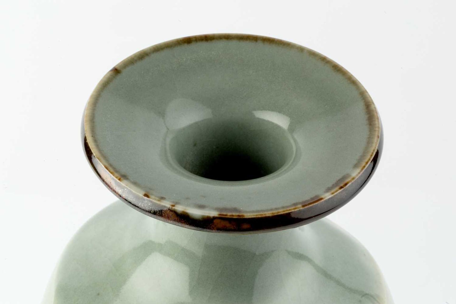 David Leach (1911-2005) Bottle vase with a willow tree in tenmoku and iron glaze, on a celadon glaze - Image 3 of 4