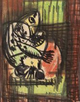 Jacob Bornfriend (1904-1976) Abstract Still Life with Fish signed (lower right) watercolour and