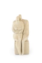 Peter Wright (1919-2003) Seated Interlocking Figures, 1985 186/200, with a cream glaze signed