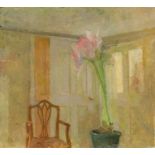 Fred Dubery (1926-2011) Pink Flower and Chair signed with initials (lower left) oil on board 76 x