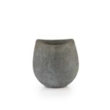 John Ward (b.1938) Vessel with undulating rim and blue/grey glaze impressed potter's seal 15.5cm