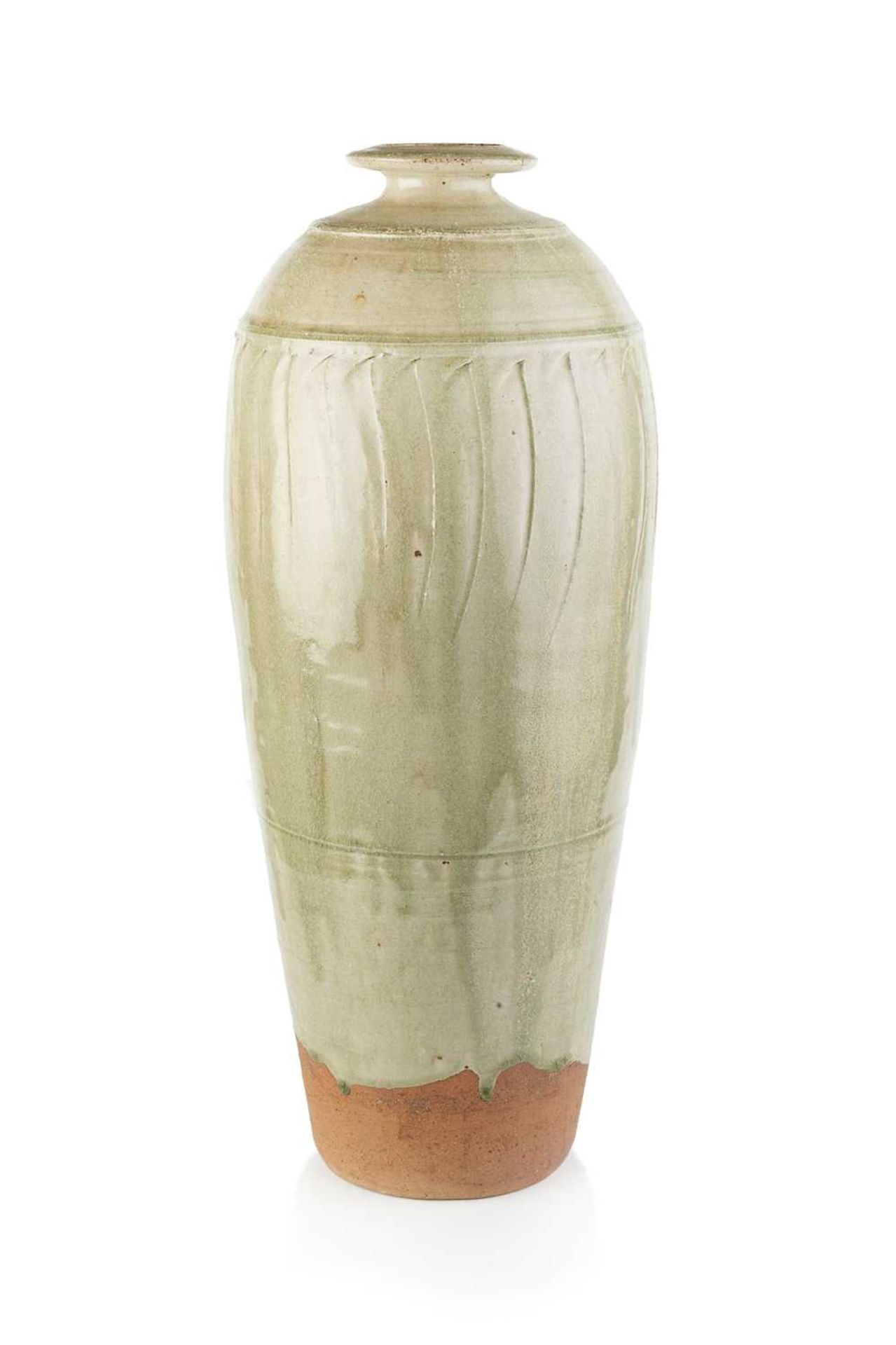 Richard Batterham (1936-2021) A large floor vase stoneware, with ash glaze and cut decoration 61cm