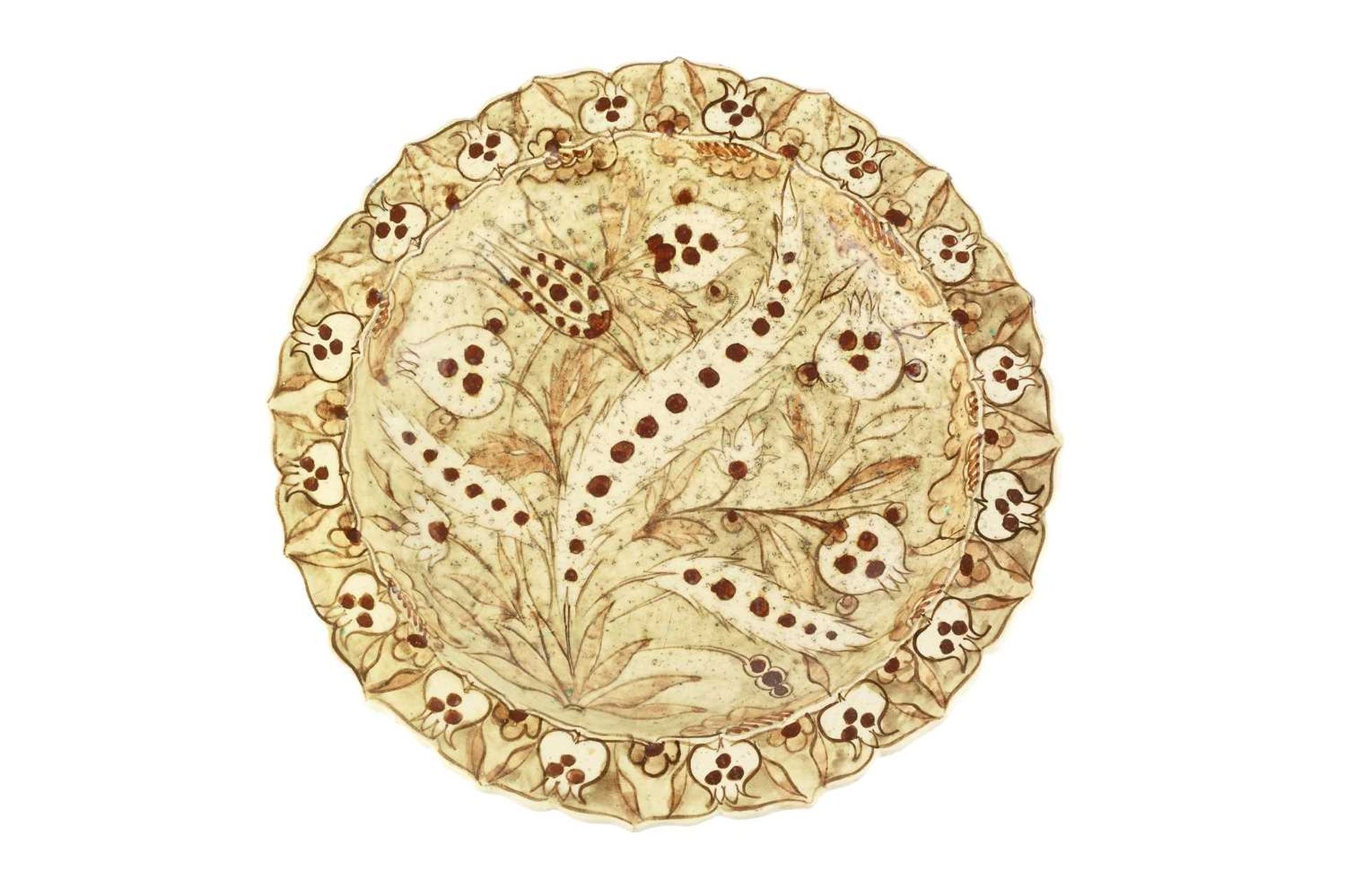 Jean-Jacques Lachenal Charger decorated with Islamic-style flowers signed 33cm diameter.