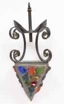 Peter Marsh (20th Century) Hanging wall lantern patinated metal with multi-coloured glass jewels