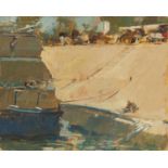 Tom Coates (1941-2023) Boat Moored on the Nile, Egypt signed with initials (lower right) oil on