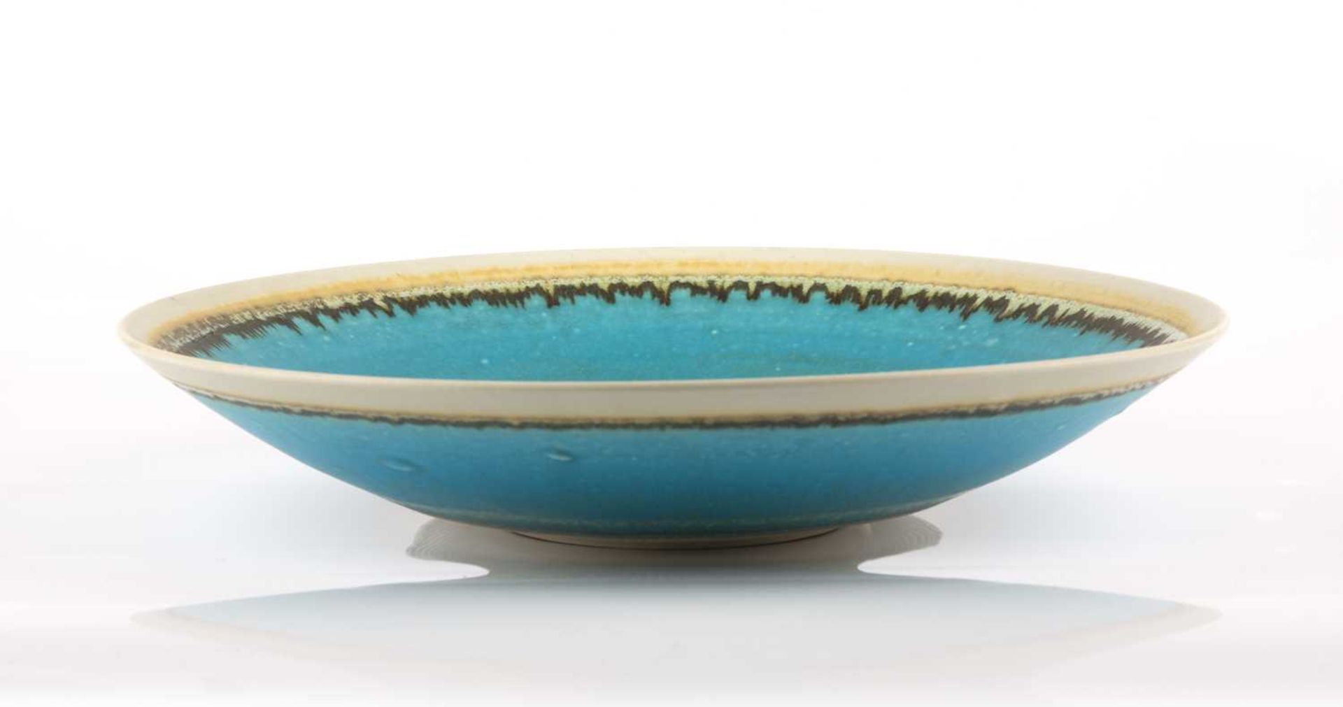 Peter Wills (b.1955) Large shallow bowl porcelain, with turquoise glaze signed and with impressed - Image 2 of 4