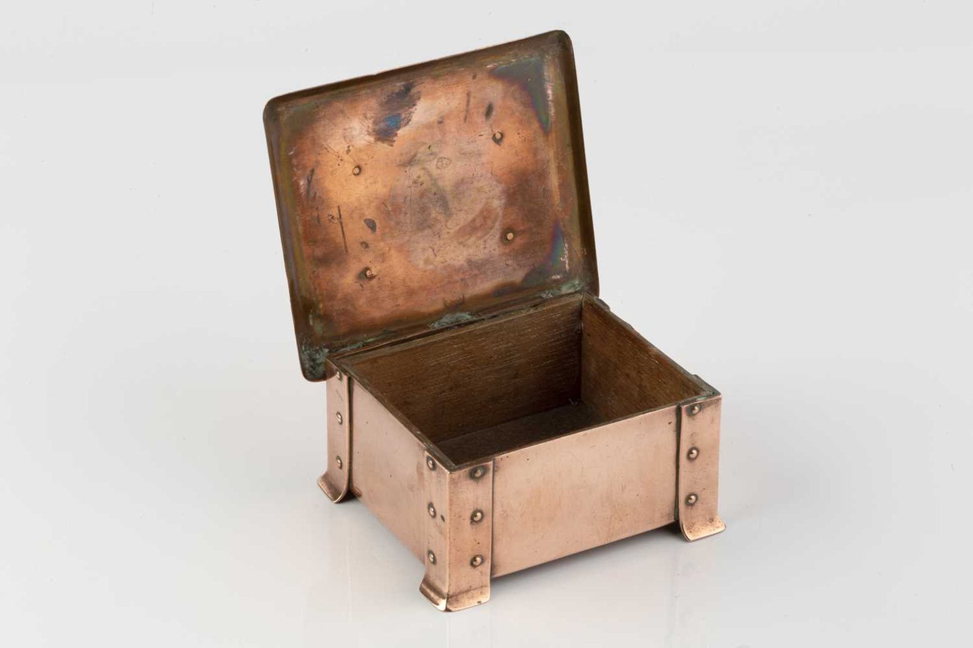 Albert Edward Jones (1878-1954) Arts & Crafts casket, early 20th Century copper with silver inset - Image 2 of 3