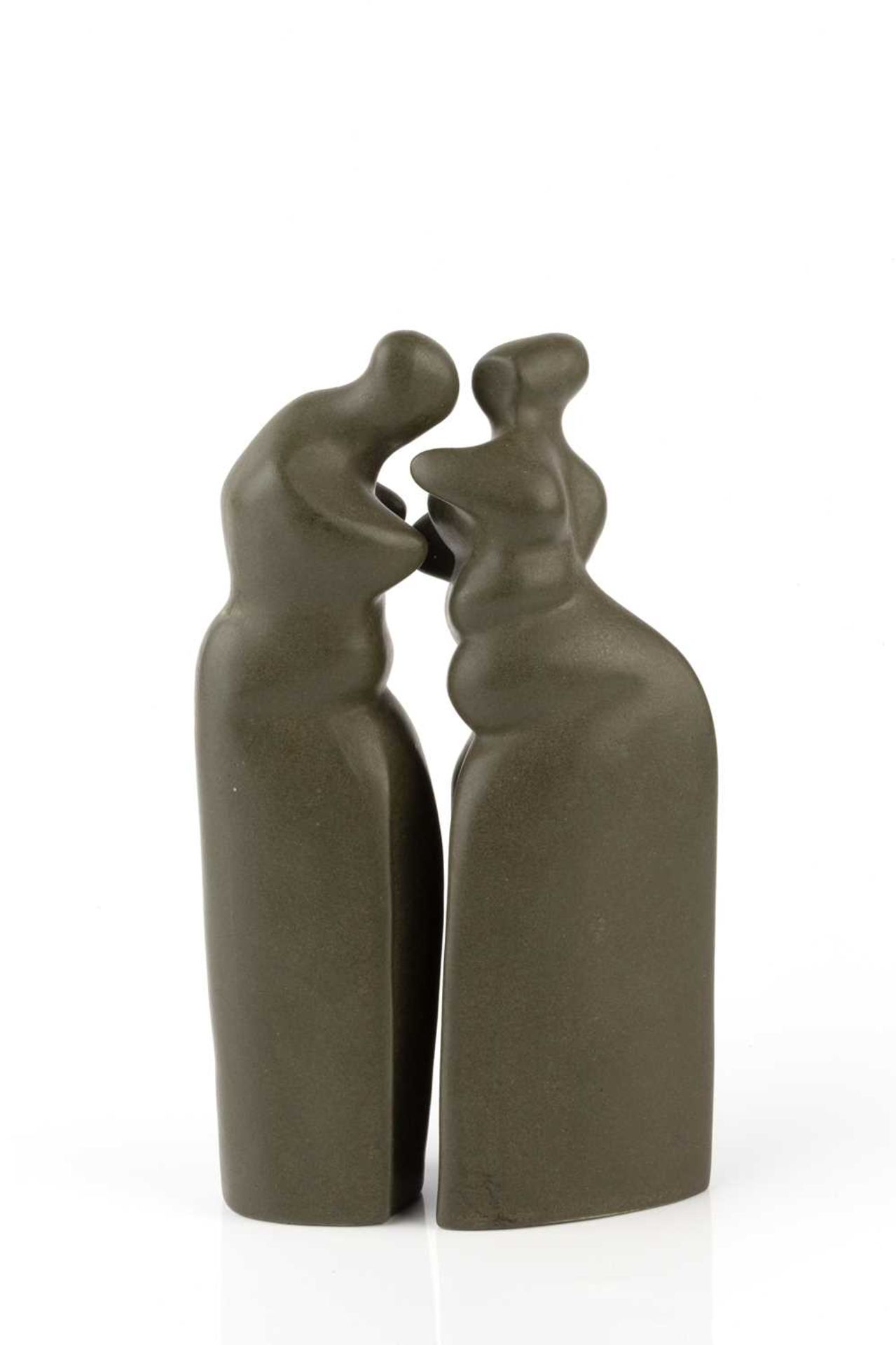 Peter Wright (1919-2003) Interlocking Figures, 1987 32/200, with a dark green glaze signed 21cm - Image 2 of 5