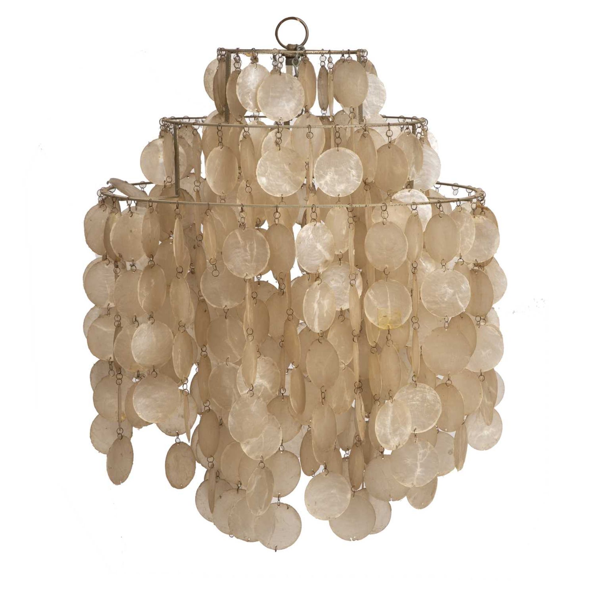 Verner Panton (1926-1998) 1DM Fun chandelier, originally designed in 1964 metal chains and shell