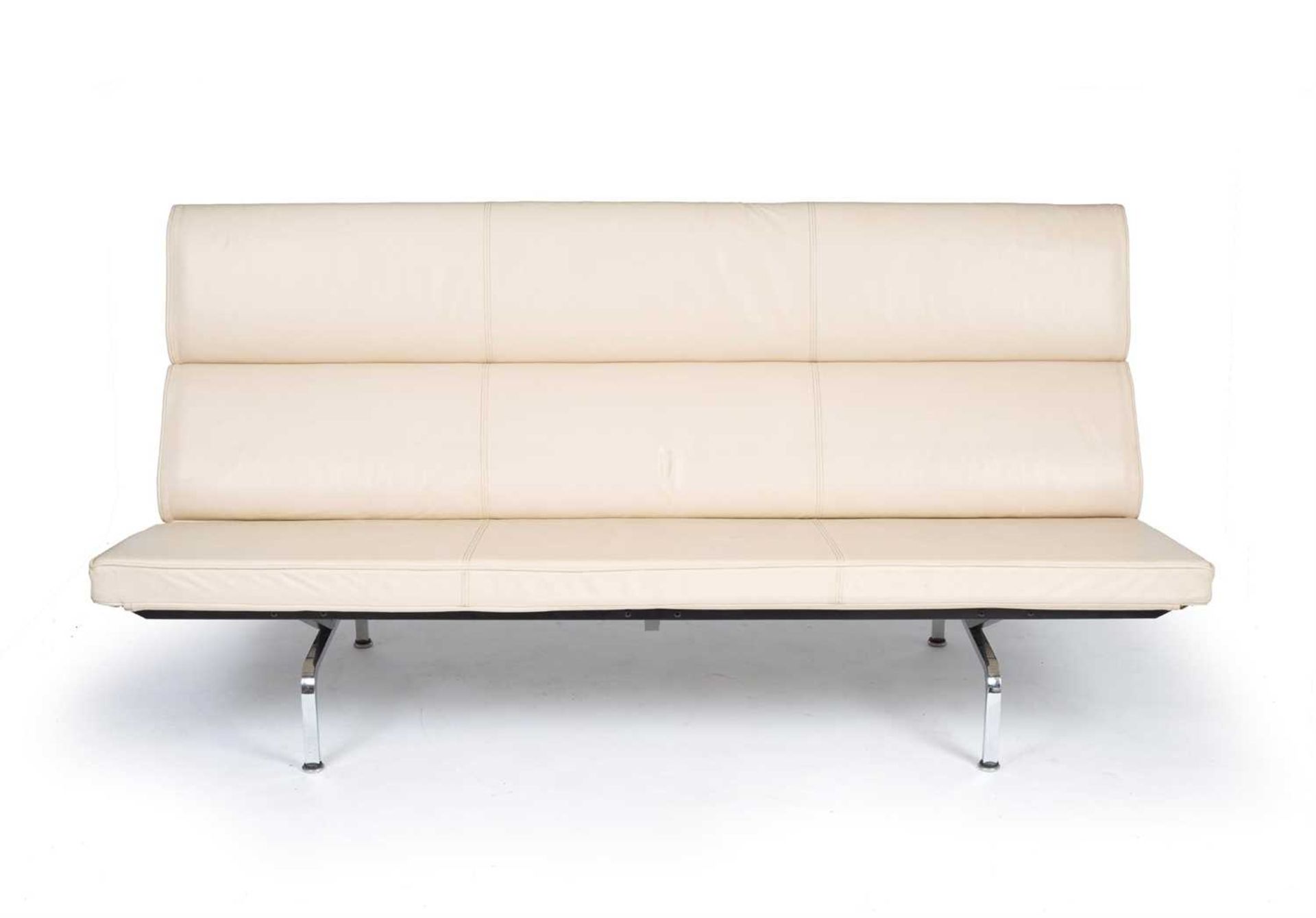 Charles and Ray Eames for Herman Miller Compact sofa upholstered in cream leather, over chromed - Image 2 of 2