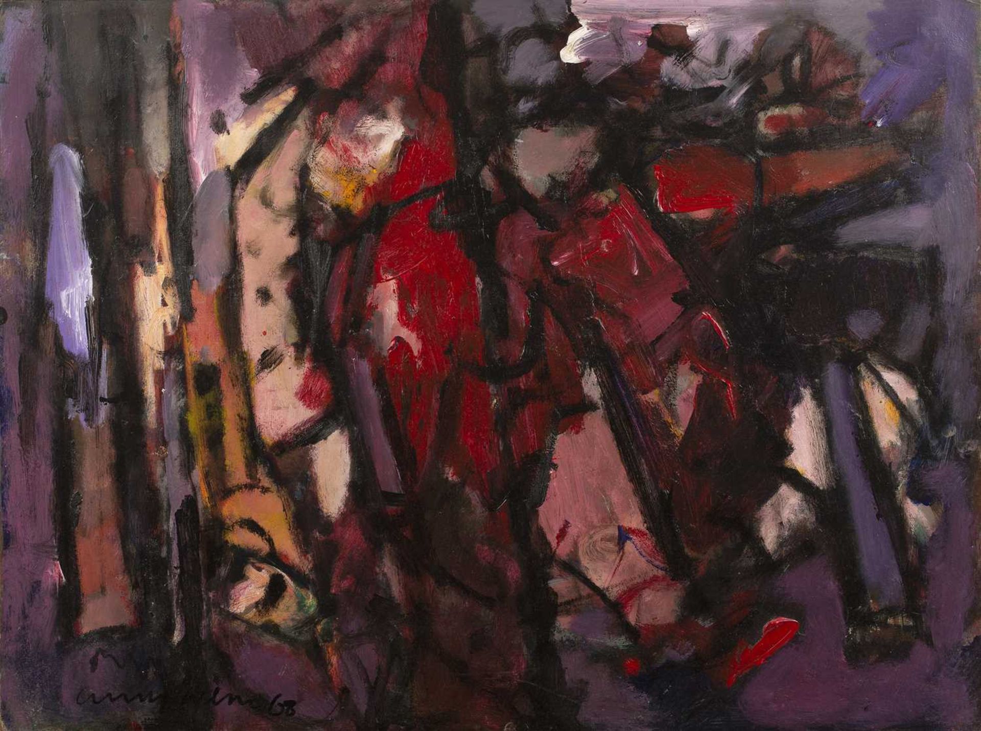 Frank Avray Wilson (1914-2009) Purples and Reds, 1968 signed and dated (lower left) oil on board