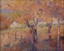Roy Hewish (b.1929) Autumn Carmarthenshire signed and titled (to reverse) acrylic 27 x 34cm. A