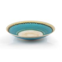 Peter Wills (b.1955) Large shallow bowl porcelain, with turquoise glaze signed and with impressed