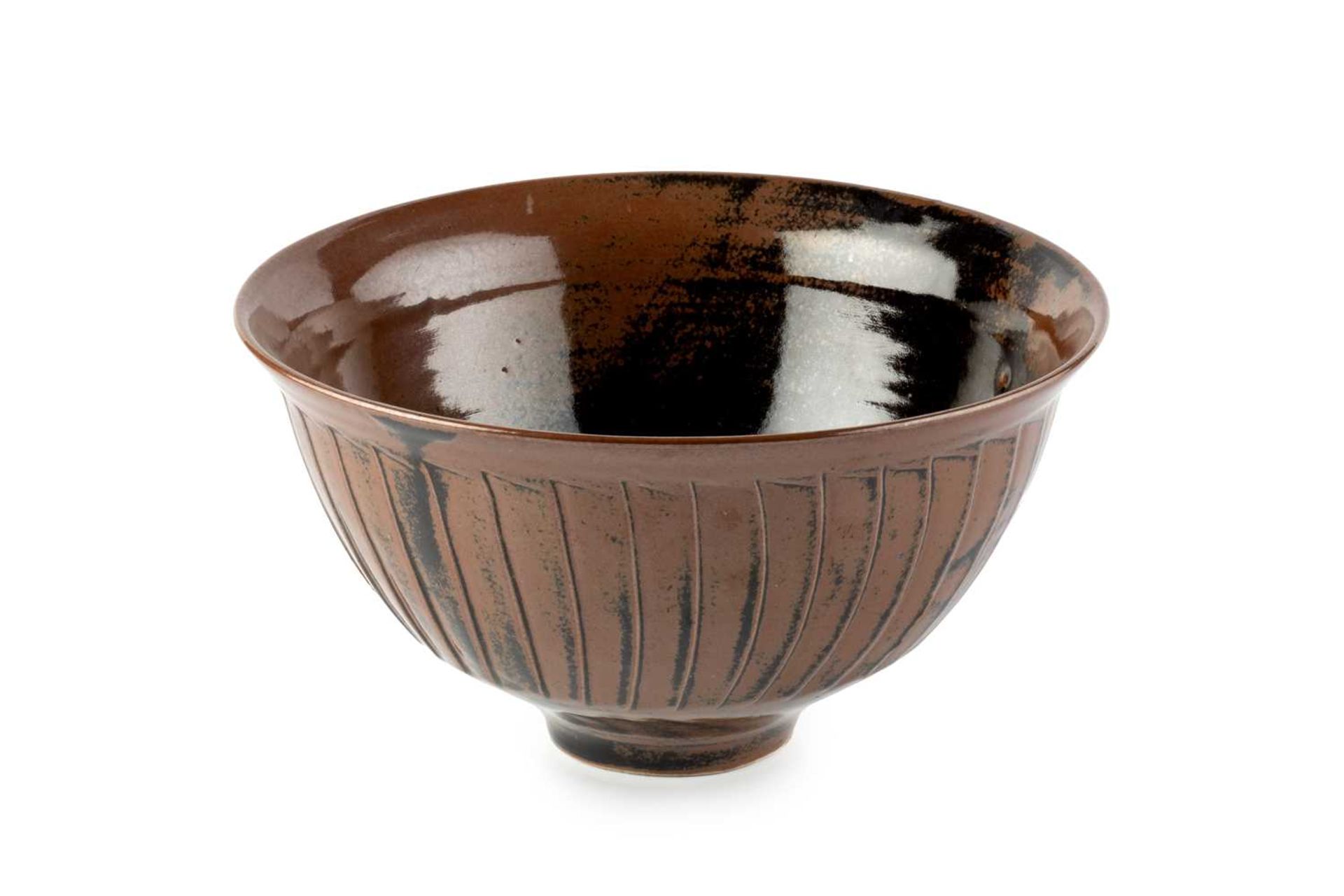 David Leach (1911-2005) Bowl cut-sides and tenmoku glaze impressed potter's seal 14cm high, 25cm