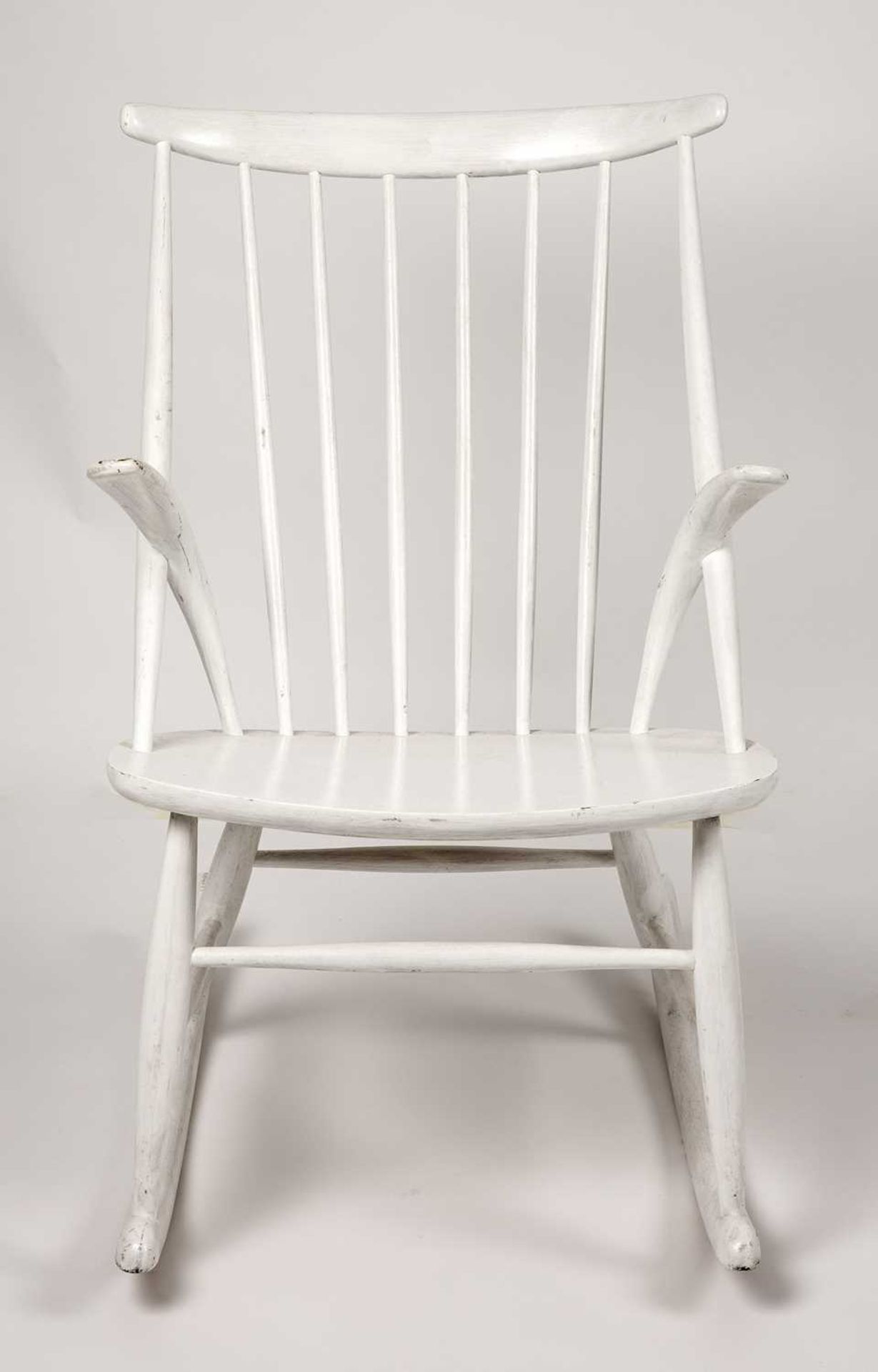 Illum Wikkelso for Neil Eilersen Rocking chair, designed in 1958 white painted wood 95cm high, 55cm - Image 2 of 4