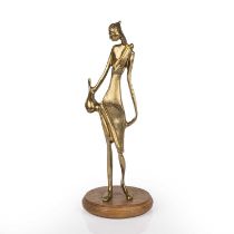 Manner of Karl Hagenauer (1898-1956) Art Deco style lady polished bronze on a circular wooden plinth