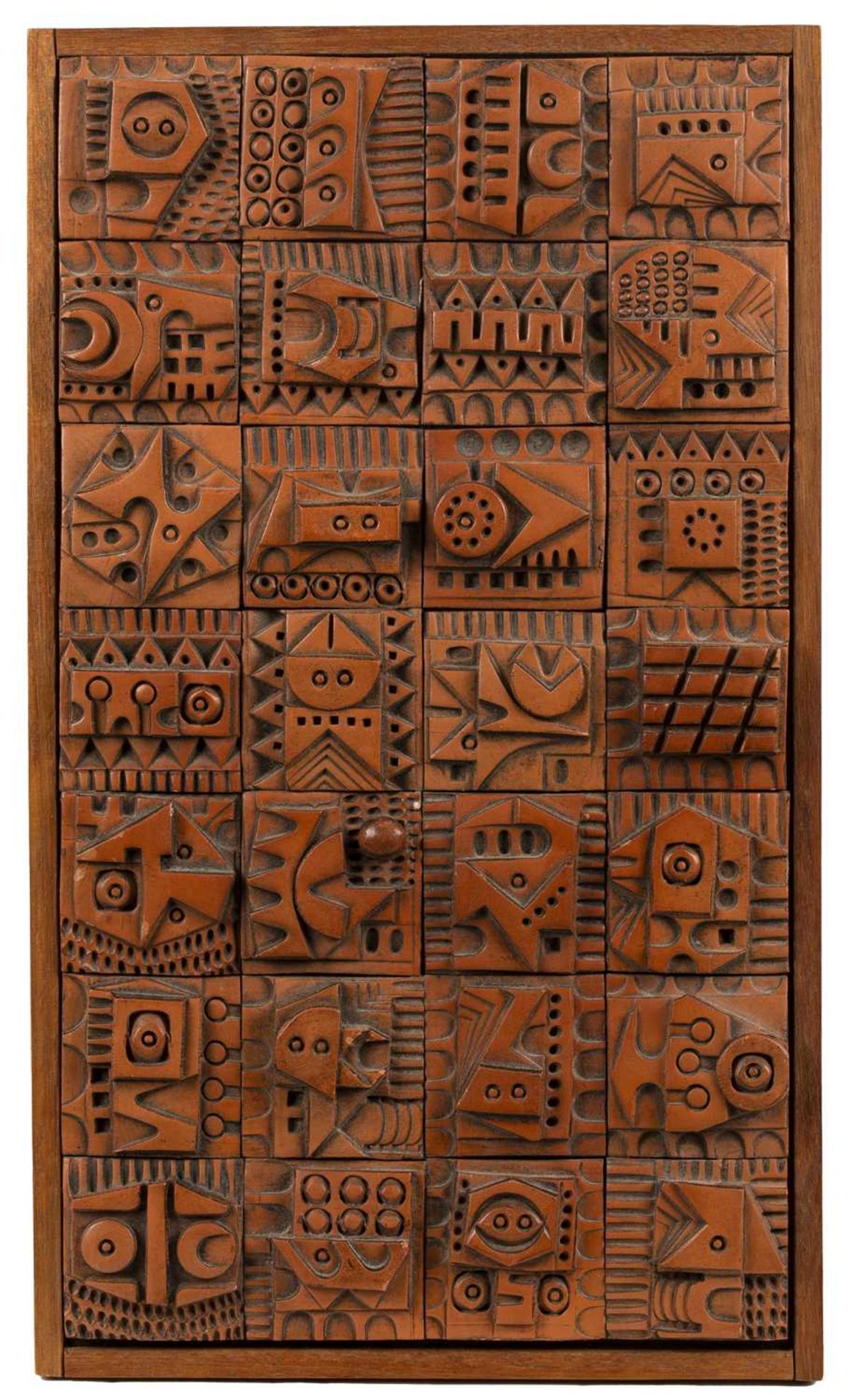 Ron Hitchins (1926-2019) Relief plaque terracotta, depicting tiled geometric motifs signed (to