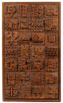 Ron Hitchins (1926-2019) Relief plaque terracotta, depicting tiled geometric motifs signed (to