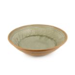 Richard Batterham (1936-2021) A monumental bowl stoneware, green ash glaze with incised decoration