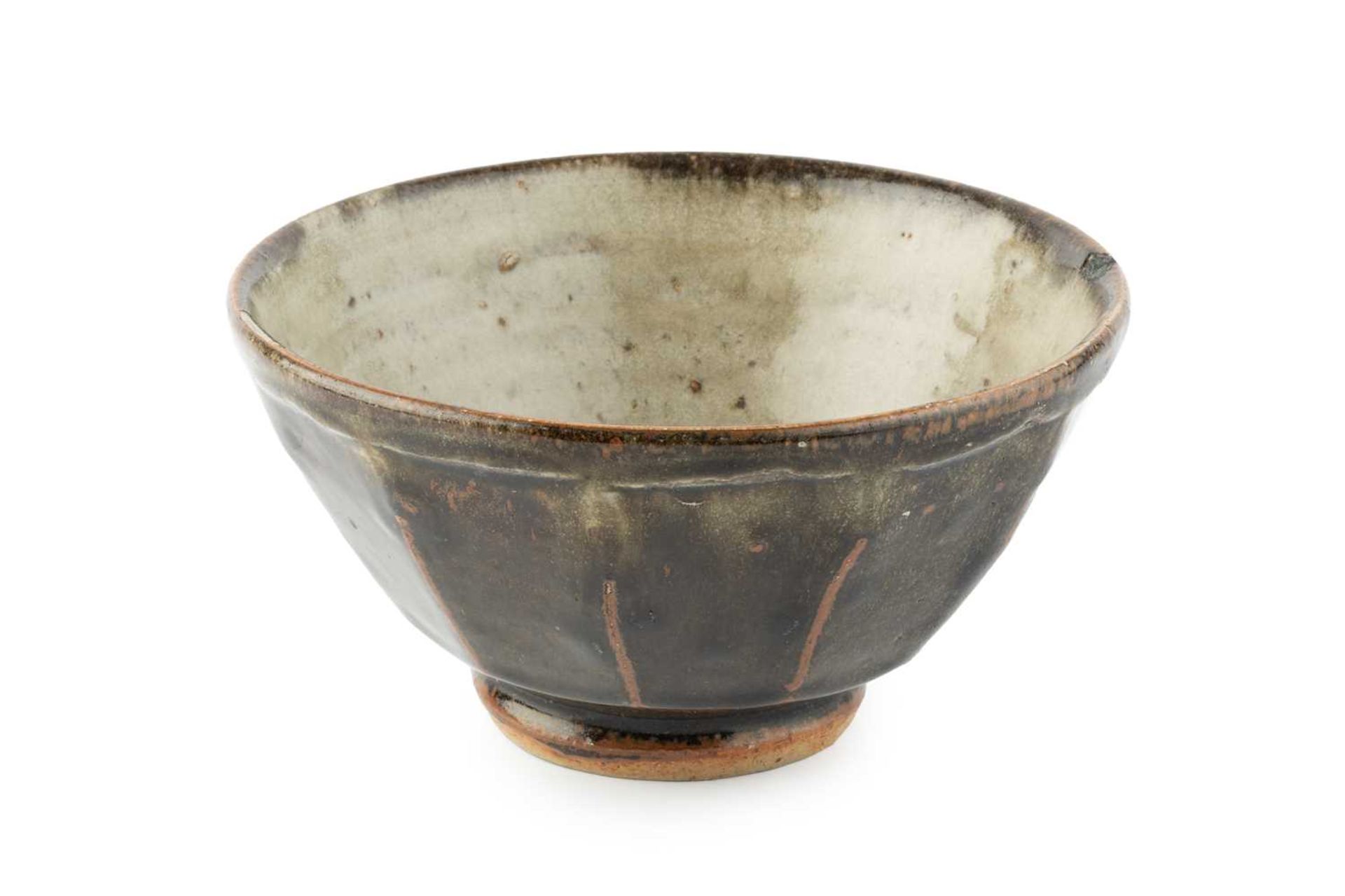 Richard Batterham (1936-2021) Footed bowl stoneware, the body with dark ash glaze and cut sides