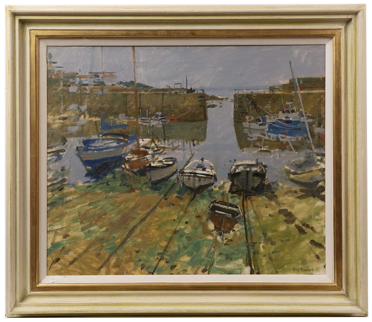 Ken Howard (1932-2022) Mousehole Harbour signed (lower right) oil on canvas 49 x 59cm. Good - Image 2 of 3
