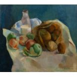 Anna Mayerson (1906-1984) Apples and Milk Bottle signed (lower right) oil on canvas 60 x 69cm. Small