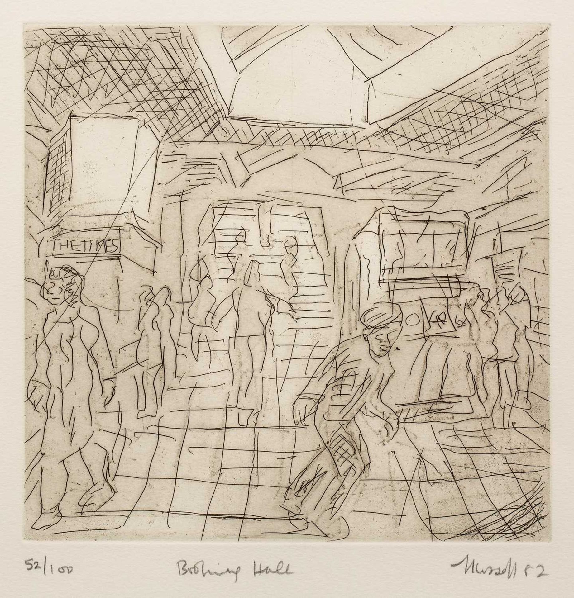 Leon Kosoff (1926-2019) The Booking Hall, 1982 52/100, signed, titled, dated, and numbered in pencil