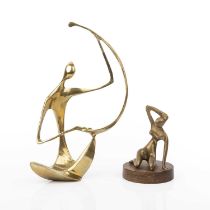 French School Modernist seated man polished bronze 31cm high; together with a smaller Modernist