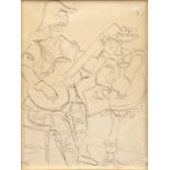 Gino Severini (1883-1966) Guitar Player signed (lower right) pen and ink 27 x 20cm. Crease marks