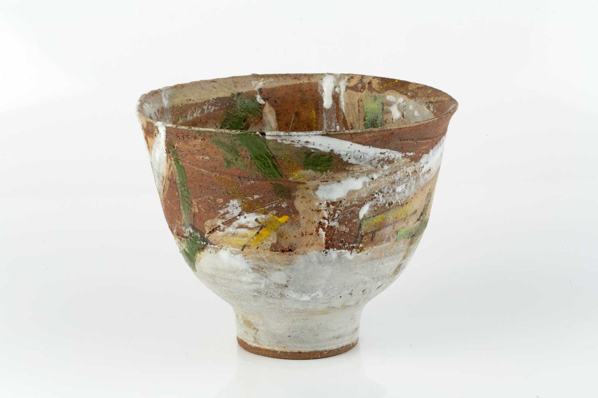 Robin Welch (1936-2019) Footed bowl stoneware, with white slip and green crosses impressed potter' - Image 3 of 4