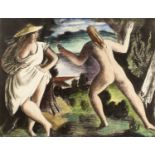 Bernard Meninsky (1891-1950) Figures in a Landscape, circa 1940 signed (lower right) hand-coloured