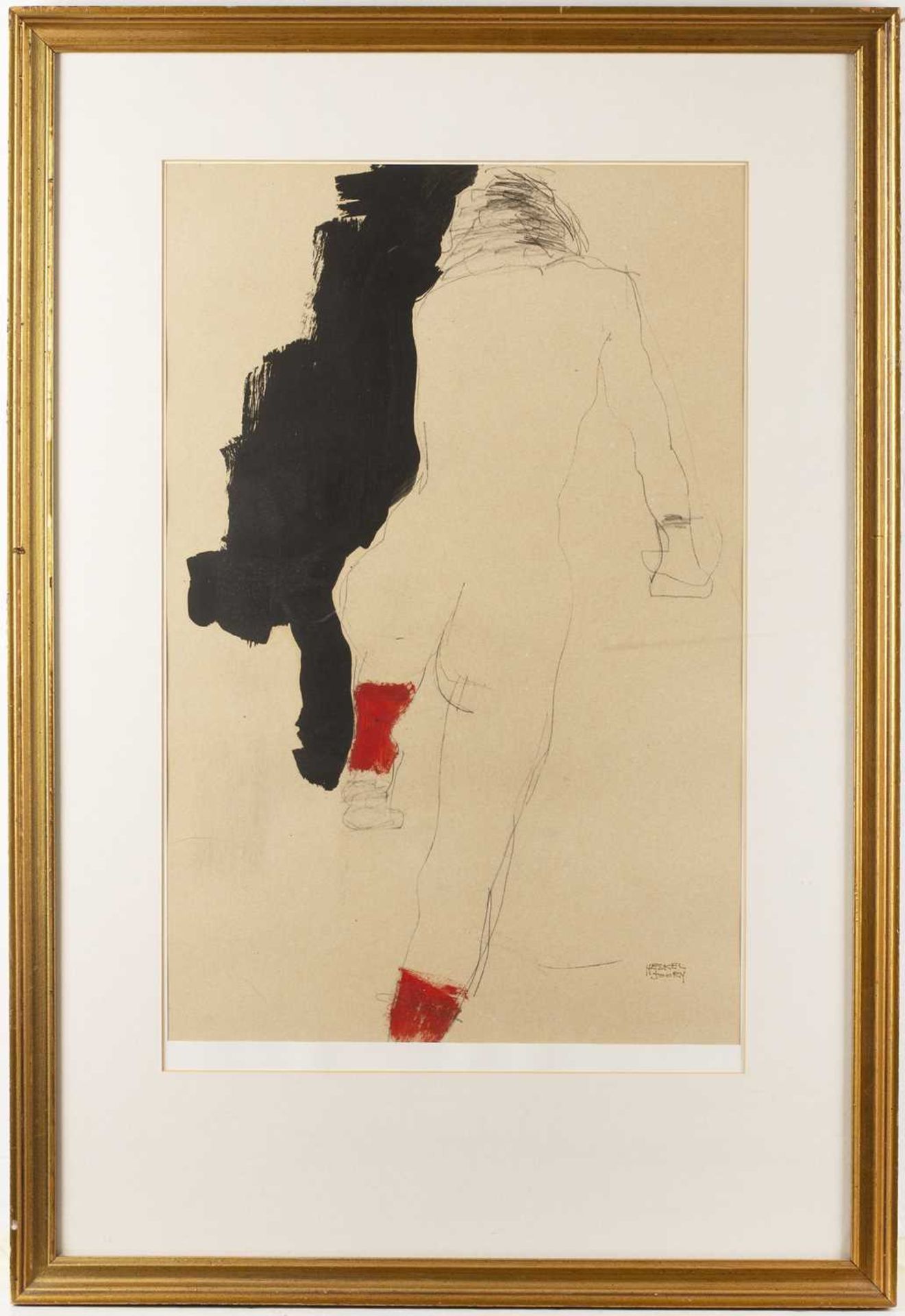 Heskel Joory (1925-2015) Nude with Knee Raised signed (lower right) conte crayon on paper 56 x 37cm. - Image 2 of 3