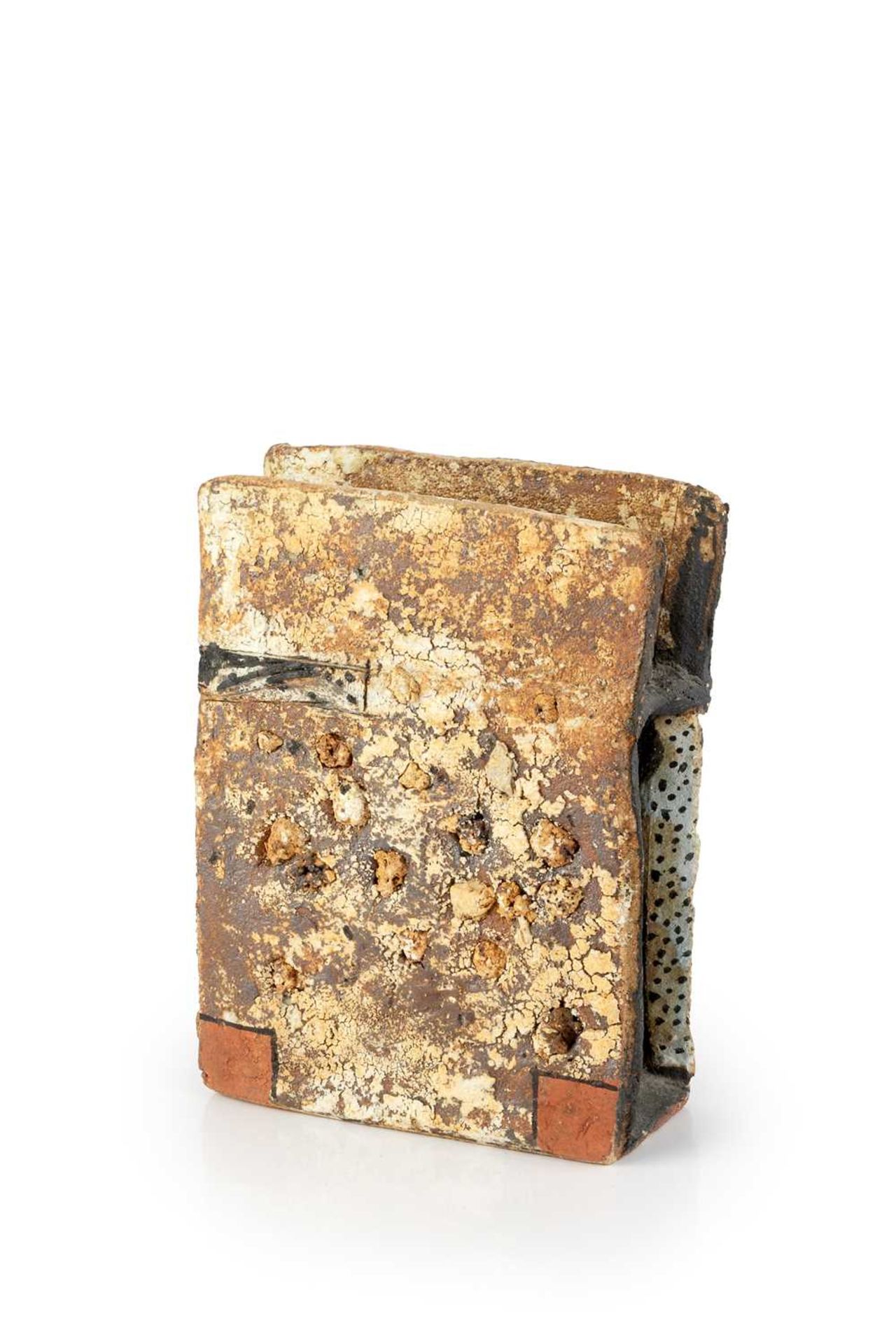 Robin Welch (1936-2019) Slab vessel stoneware, with gold and bronze textured glaze impressed potter'