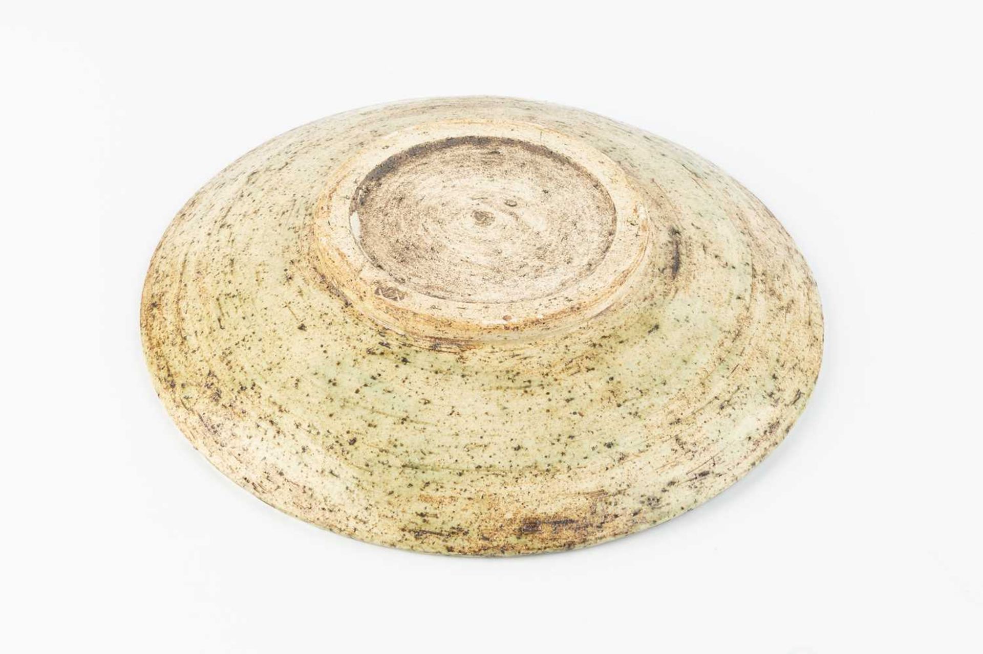 Cornish School Troika style dish with abstract patterns impressed potter's seal 26cm diameter. - Image 2 of 2