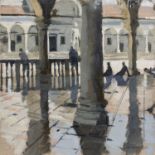 Ken Howard (1932-2022) Piazza Libertà from the Loggia - Udine signed (lower right) oil on board 30 x