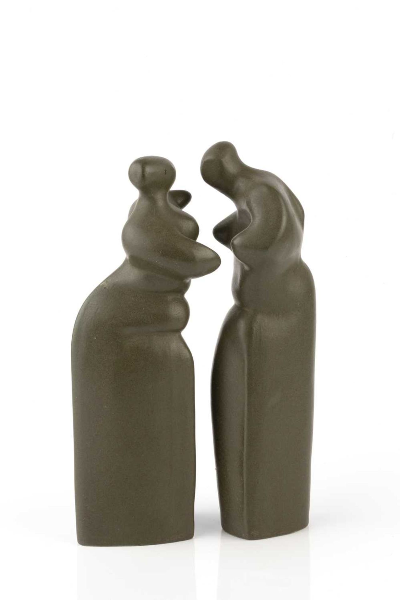 Peter Wright (1919-2003) Interlocking Figures, 1987 32/200, with a dark green glaze signed 21cm - Image 4 of 5
