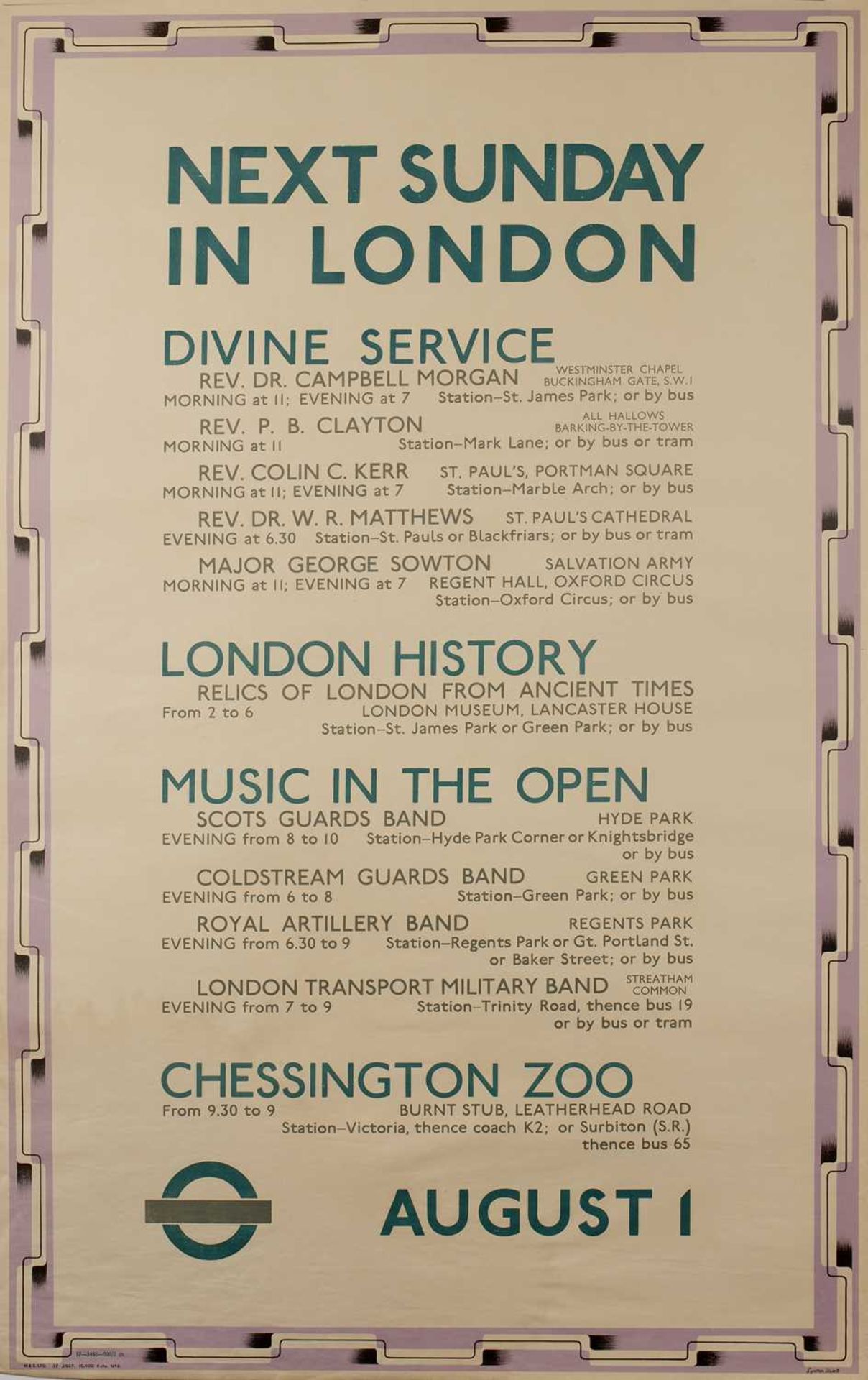Lynton Lamb (1907-1977) Three London Transport posters: Next Sunday in London, 1937, 100x 63cm;
