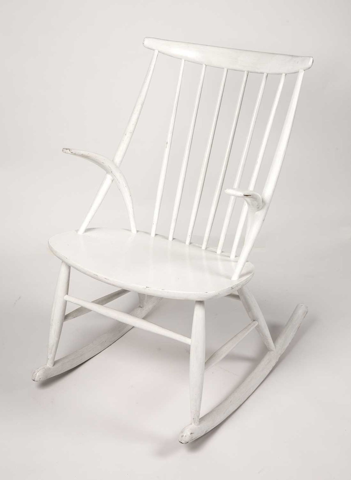 Illum Wikkelso for Neil Eilersen Rocking chair, designed in 1958 white painted wood 95cm high, 55cm - Image 4 of 4