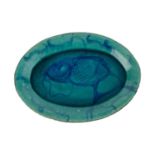 Philip and Frannie Leach Dish decorated with a fish in a turquoise glaze impressed pottery mark 40cm