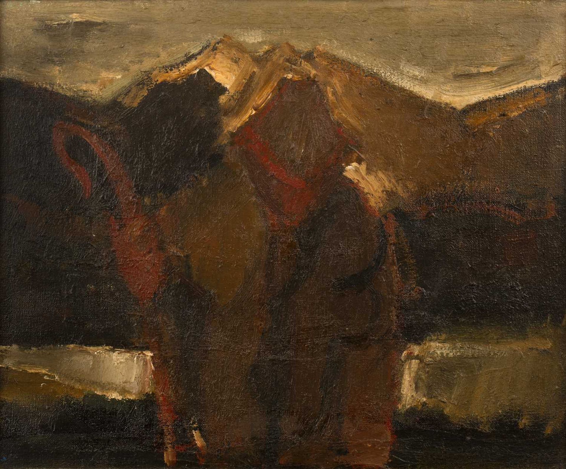Will Roberts (1907-2000) Shepherd at Capel Curig, 1975 signed, titled, and dated (to reverse) oil on