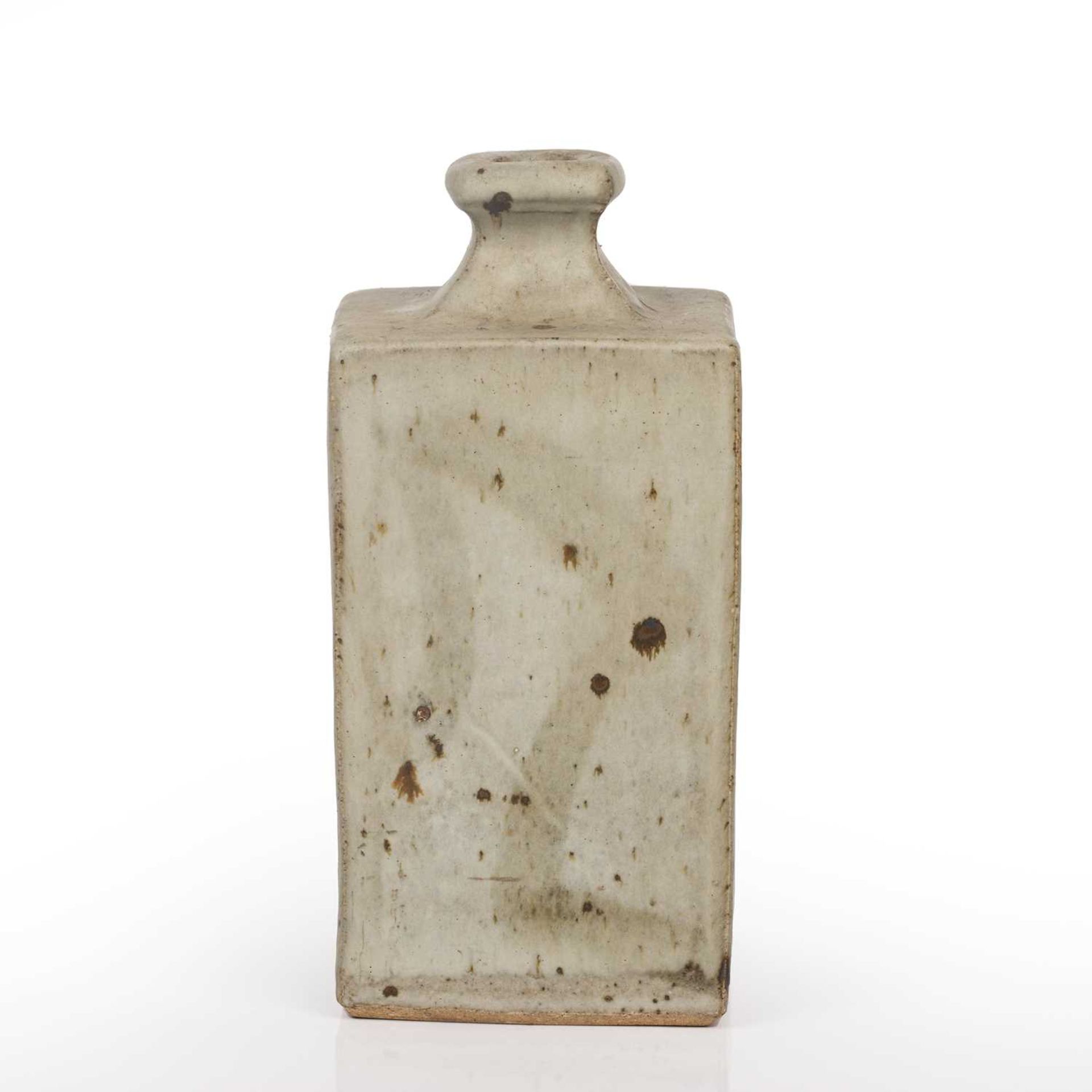 Phil Rogers (1951-2020) Bottle vase stoneware, square form with oatmeal glaze impressed potter's