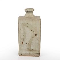 Phil Rogers (1951-2020) Bottle vase stoneware, square form with oatmeal glaze impressed potter's