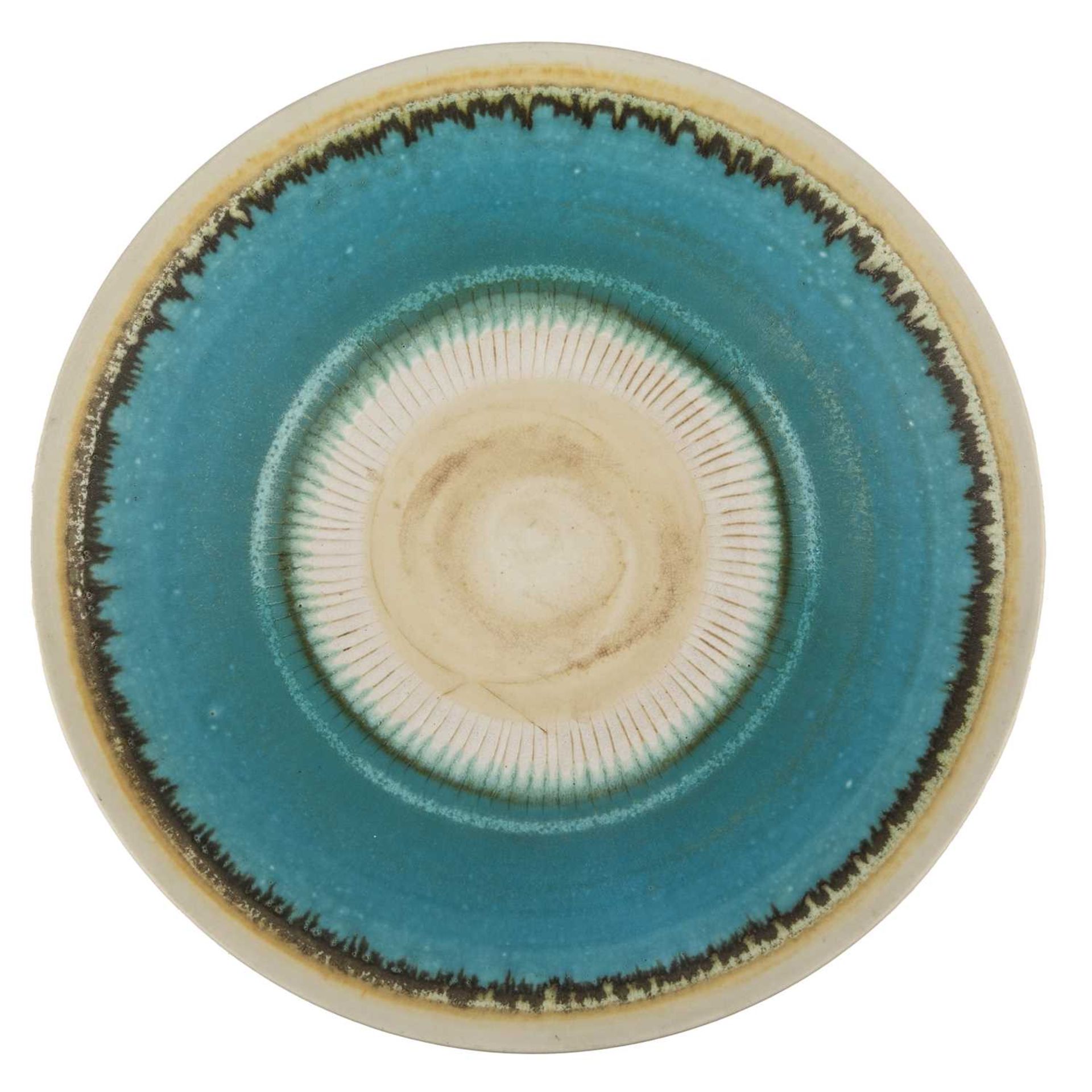 Peter Wills (b.1955) Large shallow bowl porcelain, with turquoise glaze signed and with impressed - Image 3 of 4