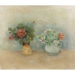 Stella Steyn (1907-1987) Two Vases of Flowers oil on canvas 56 x 67cm, unframed.