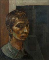 Circle of Lucian Freud (1922-2011) Portrait of a Young Man the canvas stamped for George Rowney &